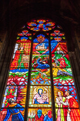 stained glass window in famous Votiv Church (Votivkirche)