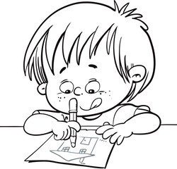 Child draws in art class