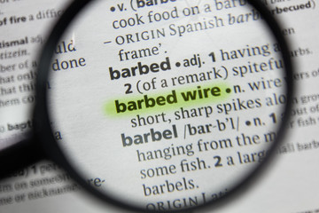 The word or phrase barbed wire in a dictionary.