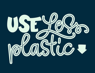 Use Less Plastic text - Eco color hand draw lettering phrase