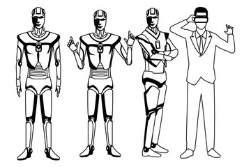 humanoid robot and businessman black and white