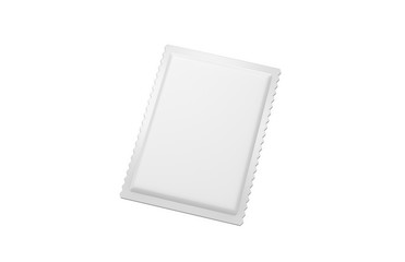 White blank sachet packaging for food, cosmetics and medicines, mock up template on isolated white background, ready for design presentation 3d illustration