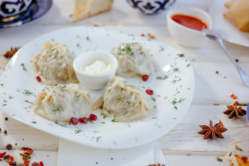 Obraz na płótnie Canvas Manti or manty dumplings, popular asian dish.