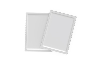 White blank sachet packaging for food, cosmetics and medicines, mock up template on isolated white background, ready for design presentation 3d illustration