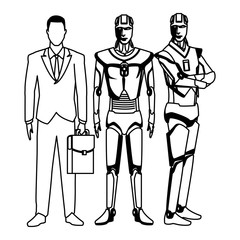 humanoid robot and businessman black and white