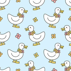Cute duck and flowers necklace Seamless Pattern Background