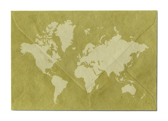 Vintage world map on old envelope