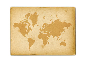 Fototapeta na wymiar Vintage world map on old parchment paper