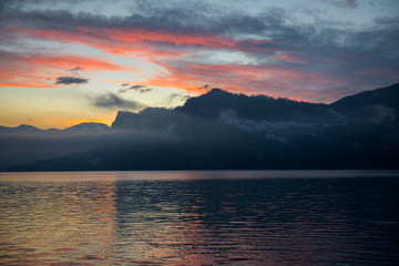 View of Lake Lucerne (Switzerland) at sunrise