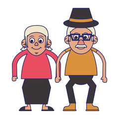 Elderly couple grandparents blue lines