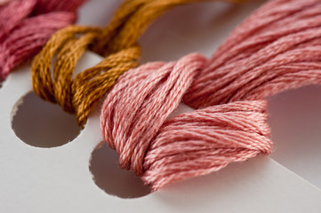 Thread for embroidery floss on paper base close-up shot