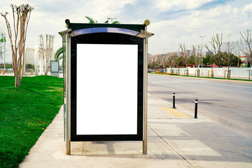 Fototapeta premium Billboard, banner, empty, white at a bus stop