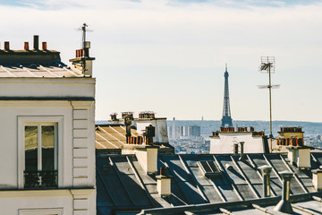 Paris skyline with Eiffel tower in the center