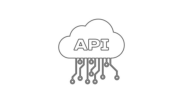 Grey Cloud api interface line icon on white background. Application programming interface API technology. Software integration. 4K Video motion graphic animation