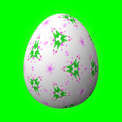Happy Easter - Frohe Ostern, Artfully designed and colorful easter egg, 3D illustration on green background