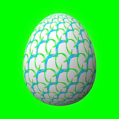 Happy Easter - Frohe Ostern, Artfully designed and colorful easter egg, 3D illustration on green background