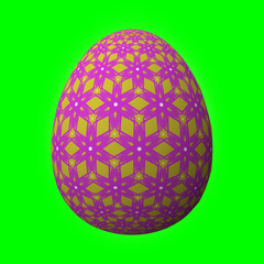 Happy Easter - Frohe Ostern, Artfully designed and colorful easter egg, 3D illustration on green background