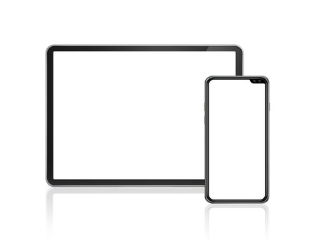 Tablet and mobile phone set mockup isolated on white. 3D render