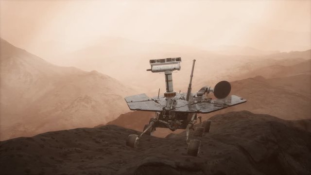 Oppotunity Mars exploring the surface of red planet. Elements of this image furnished by NASA