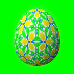 Happy Easter - Frohe Ostern, Artfully designed and colorful easter egg, 3D illustration on green background