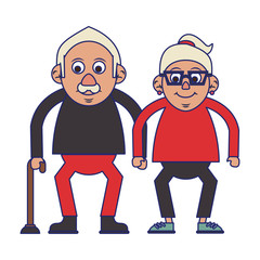 Elderly couple grandparents blue lines