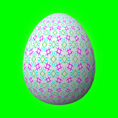 Happy Easter - Frohe Ostern, Artfully designed and colorful easter egg, 3D illustration on green background