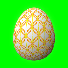 Happy Easter - Frohe Ostern, Artfully designed and colorful easter egg, 3D illustration on green background