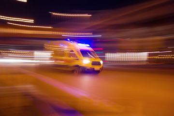 The car rushes on the highway at high speed    Photo taken from the roadside ,Moscow, spring 2019,...