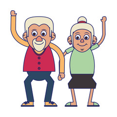 Elderly couple grandparents blue lines
