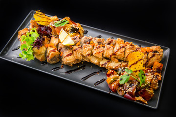 grilled fish and vegetables