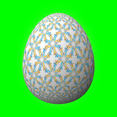 Happy Easter - Frohe Ostern, Artfully designed and colorful easter egg, 3D illustration on green background