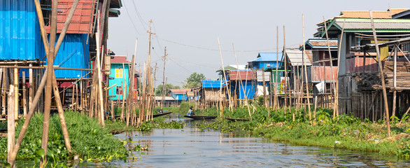 Fototapeta na wymiar Stilt houses on Inle Lake in central Myanmar