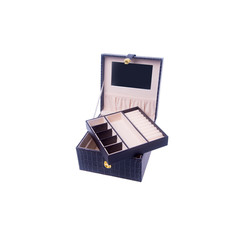 jewelry box or leather jewelery box on background.