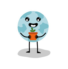 Cute cartoon globe character isolated on white background. earth day and world environment day. illustration Vector.