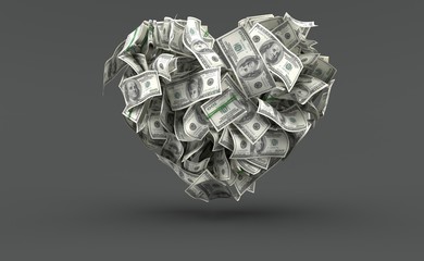 Dollar currency in heart shape - obrazy, fototapety, plakaty