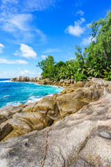 Fototapeta na wymiar Beautiful wild lonely beach, police bay, seychelles 25