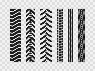 Heavy machinery tires track patterns, building of agricultural vehicles tires footprints,  industrial transport ground trace or marks textures as seamless loopable elements