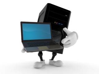 Computer character holding laptop