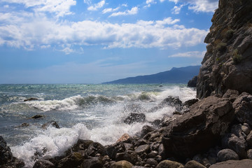 Black Sea coast in Crimea, Russia, sea shore resort in the summer time