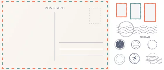 Fotobehang Elements for empty postcard back. Postage stamps and imprints. Travel card design set. © o_a
