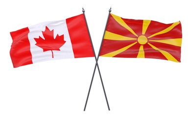 Canada and Macedonia, two crossed flags isolated on white background. 3d image