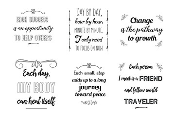 Set of Calligraphy saying for print. Motivation Inspiring Positive Vector Quotes for every day. Ready to post in social media, brochure, magazine