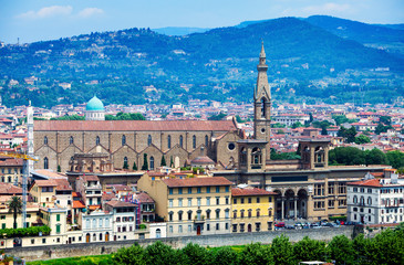 Fototapeta na wymiar View of the city and clock tower of the Old Palace on top, Florence (Italy)...
