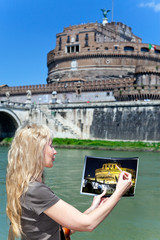 Italy. Rome. The woman draws the Castel Sant' Angelo