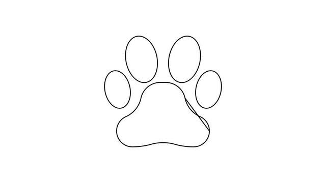 Black Paw print line icon on white background. Dog or cat paw print. Animal track. 4K Video motion graphic animation