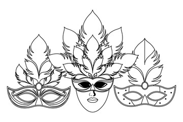 set of masks and feathers black and white