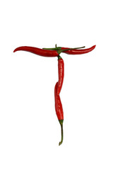 Alphabet of hot spice cayenne chili peppers isolated on white. Vegetable chili peppers in shape of...
