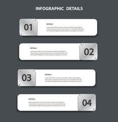 plate metal info graphic template with 4 options. Can be used for web, diagram, graph, presentation, chart, report, step by step infographics.