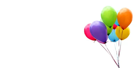Selbstklebende Fototapete Ballon Bunte Luftballons einzeln auf Weiß, Banner, Kopfzeile, Überschrift, Panorama, Kopierraum