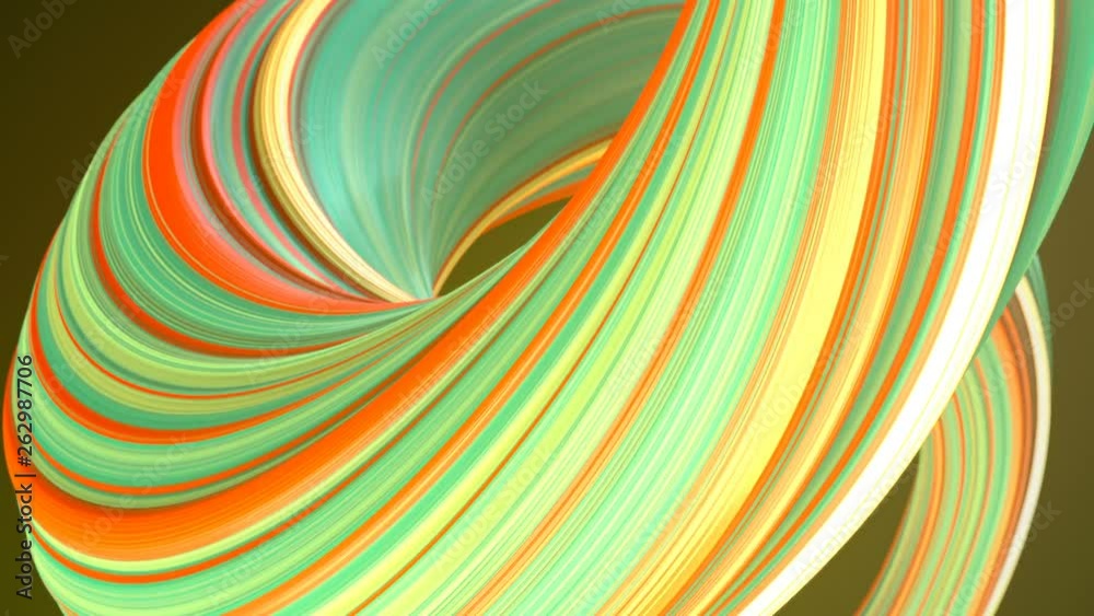 Poster Colored twisted shape motion graphics background. Computer generated abstract geometric 3D render loop animation. HD resolution.